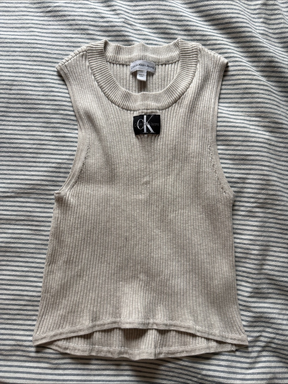 Calvin Klein Beige Ribbed Sleeveless Knit Tank